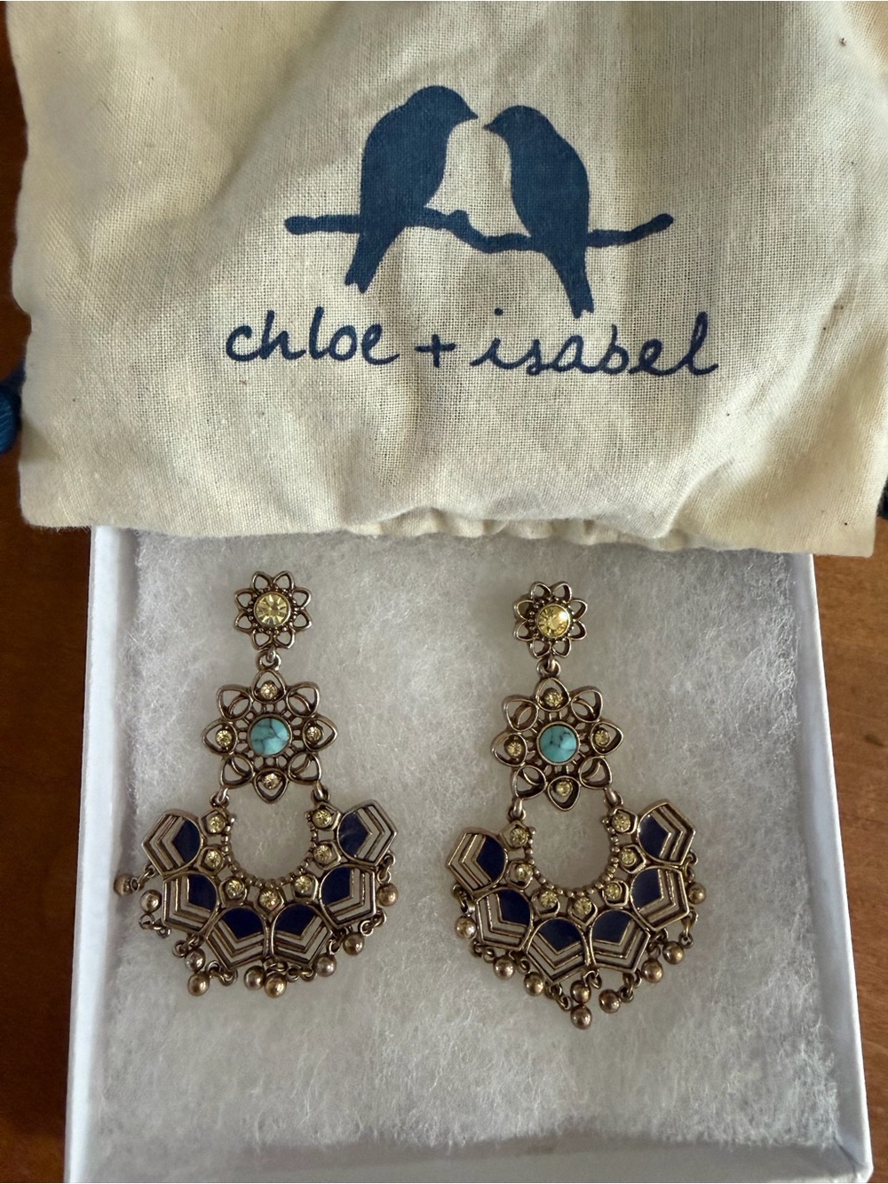 Chloe + Isabel Golden Lotus Drop Earrings with Blue and Turquoise Accents